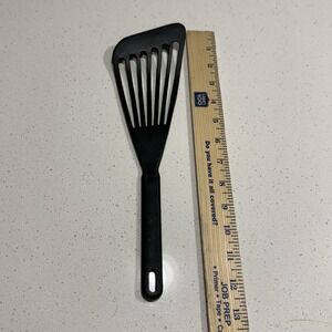Black Nylon Slotted Spatula Turner Asymmetrical 12"  Made In Hong Kong